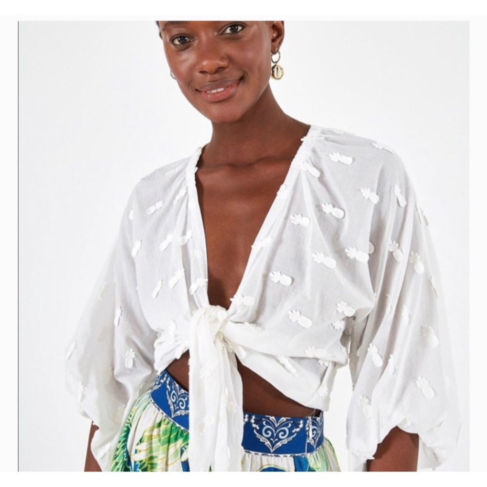 FARM Rio Pineapple Tie Front Top XS